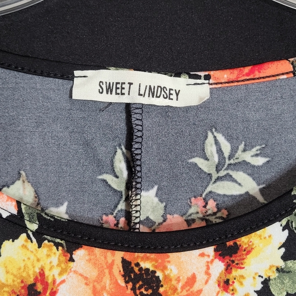 Floral Cold Shoulder Top - Black and Orange - Picture 3 of 5